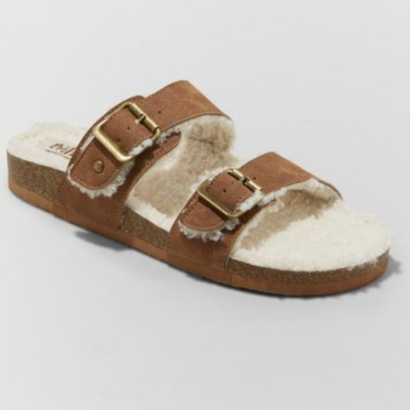 NWT Comfy Sherpa Footbed Slides Sandals-7 - Picture 3 of 4